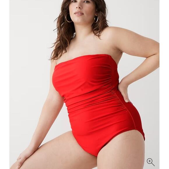 NWT J.Crew Gemma Ruched Bandeau One-Piece Bright Cerise Red Swimsuit Women's 24 - Picture 1 of 13